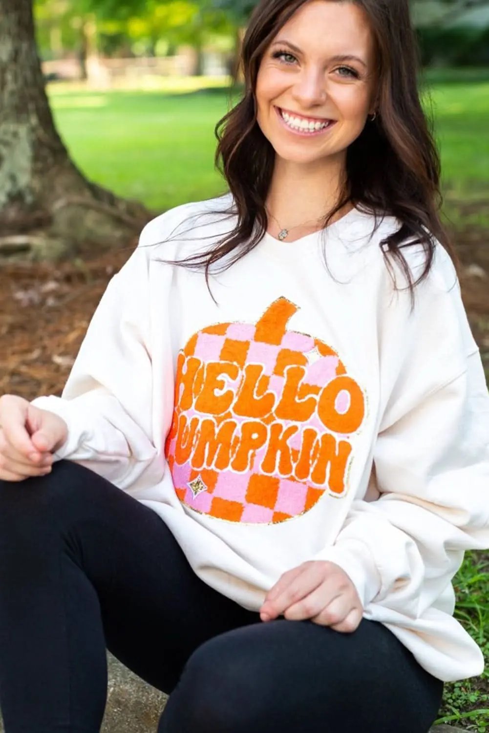 Sweaters Love Salve White Terry Halloween Pumpkin Patched Pattern Pull