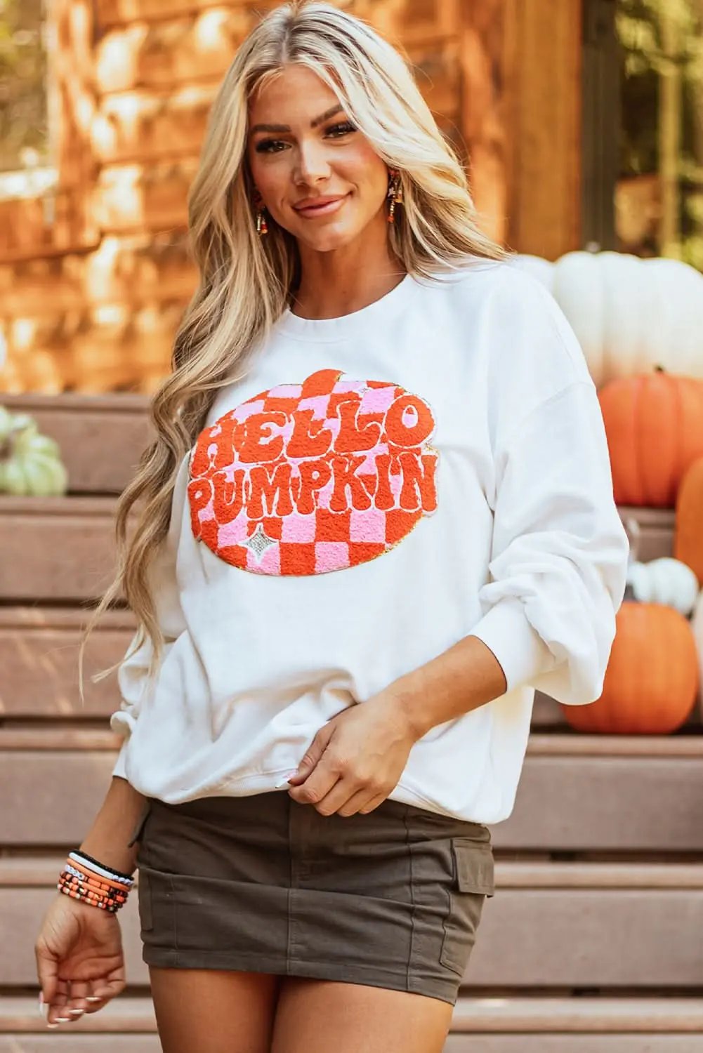 Sweaters Love Salve White Terry Halloween Pumpkin Patched Pattern Pull