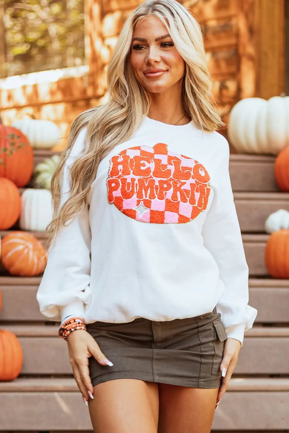 Sweaters Love Salve White Terry Halloween Pumpkin Patched Pattern Pull