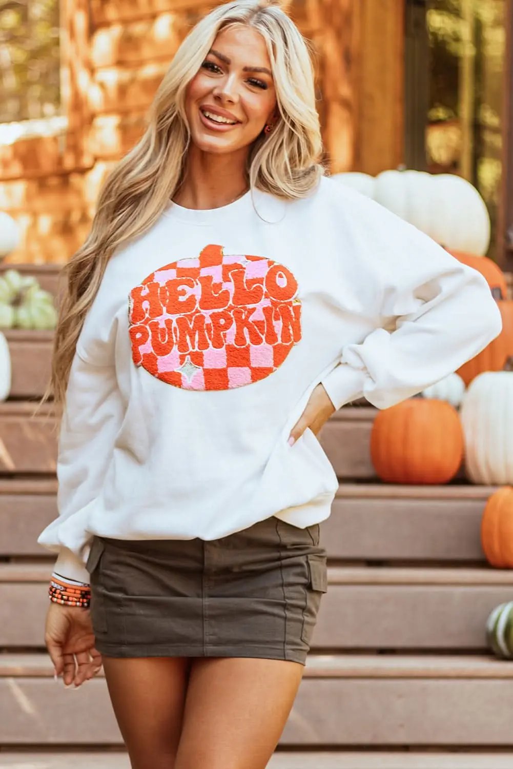 Sweaters Love Salve White Terry Halloween Pumpkin Patched Pattern Pull