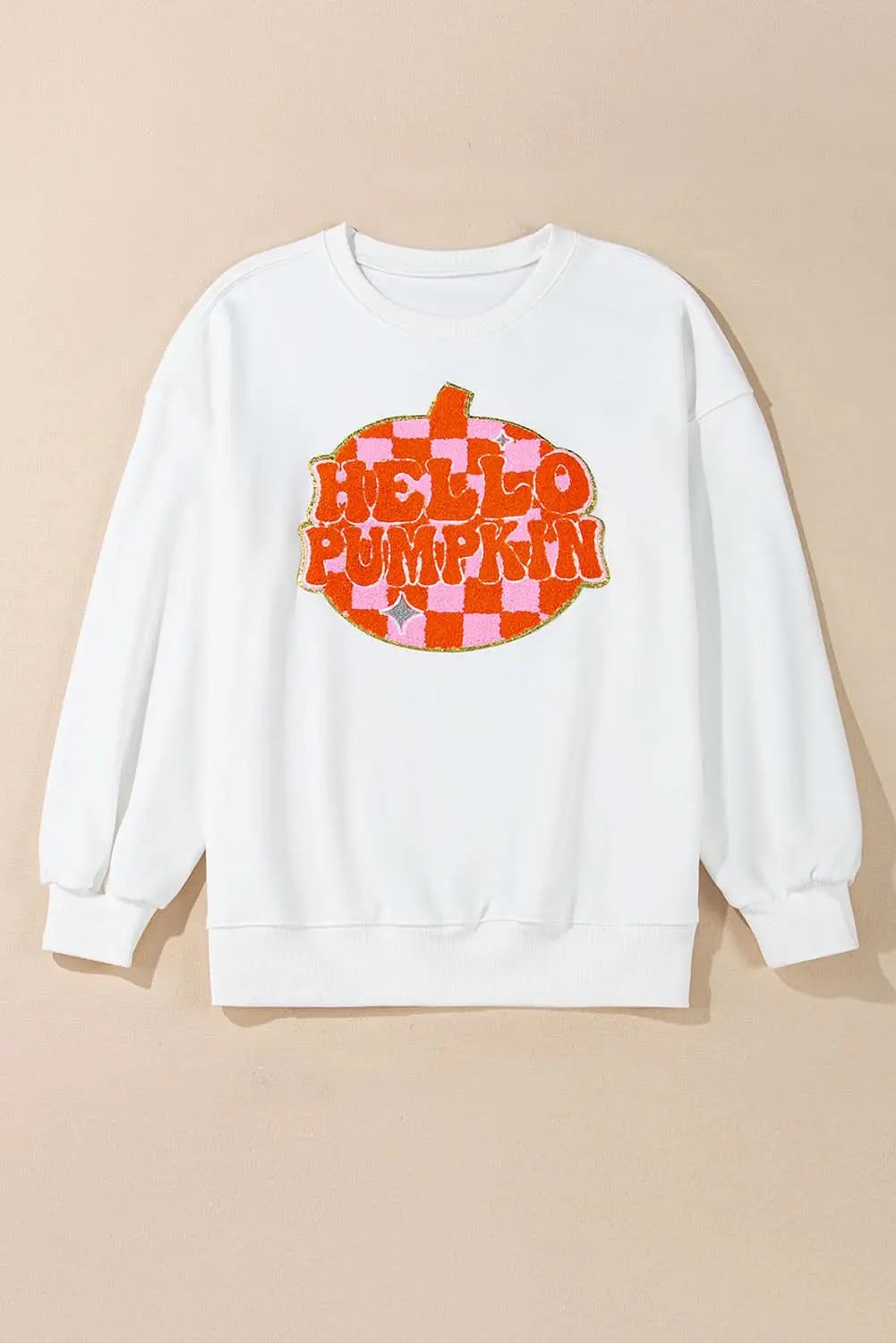 Sweaters Love Salve White Terry Halloween Pumpkin Patched Pattern Pull
