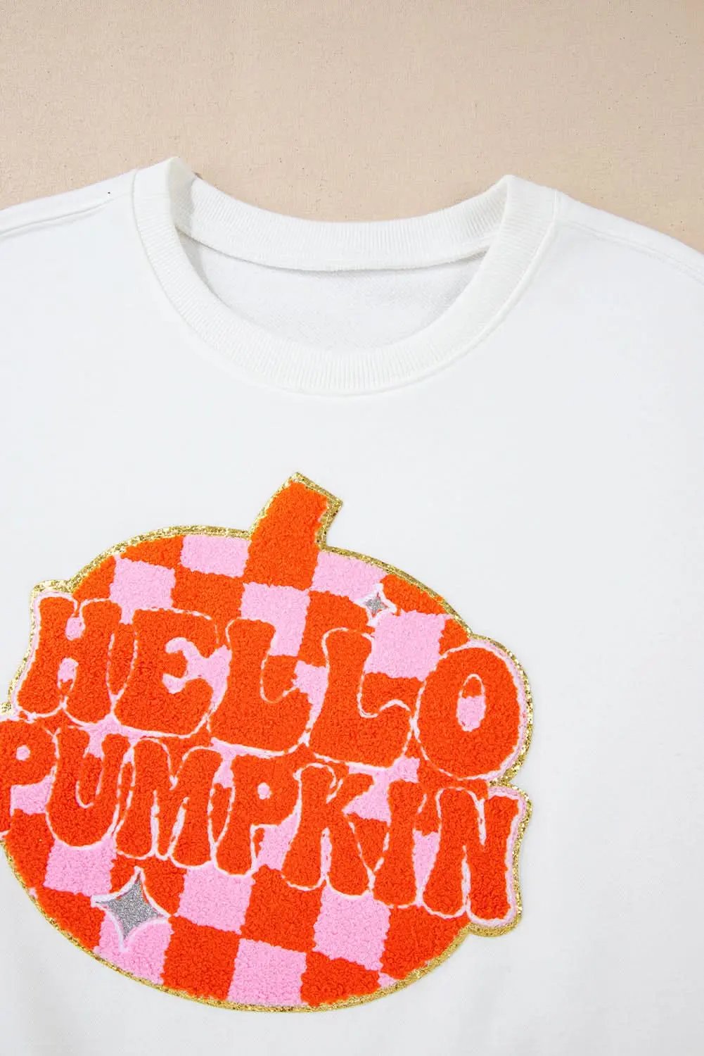 Sweaters Love Salve White Terry Halloween Pumpkin Patched Pattern Pull