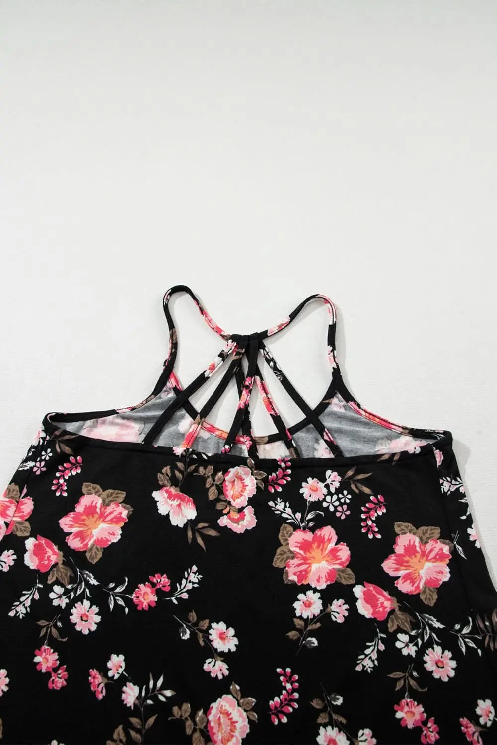 T-Shirts Love Salve Black Floral Tank Top Women's Bohemian Summer Top Strappy Back Cute