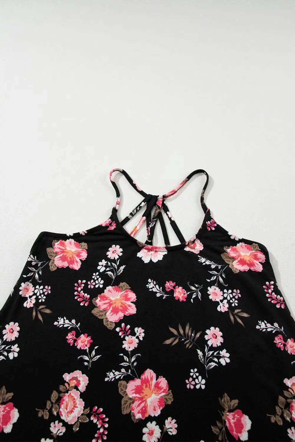 T-Shirts Love Salve Black Floral Tank Top Women's Bohemian Summer Top Strappy Back Cute