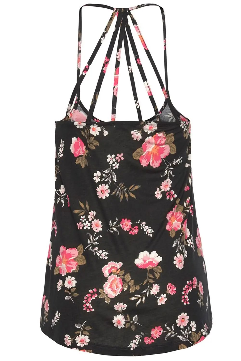 T-Shirts Love Salve Black Floral Tank Top Women's Bohemian Summer Top Strappy Back Cute