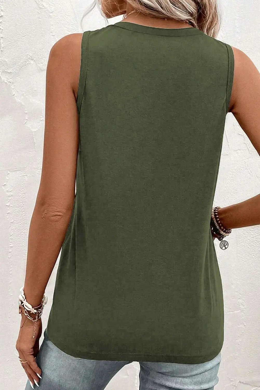 Pants Love Salve Jungle Green Half Button V Neck Patched Pocket Tan