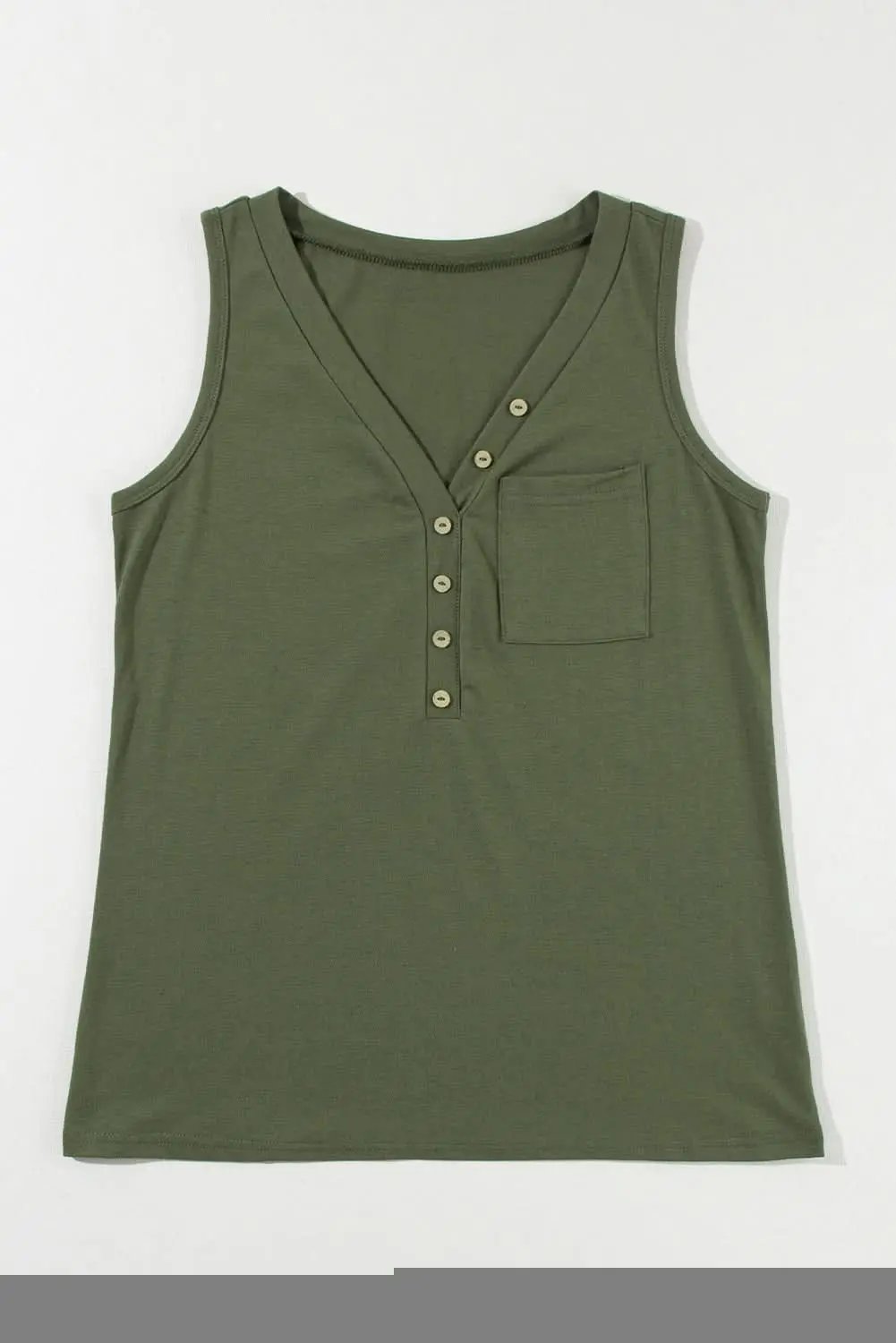 Pants Love Salve Jungle Green Half Button V Neck Patched Pocket Tan
