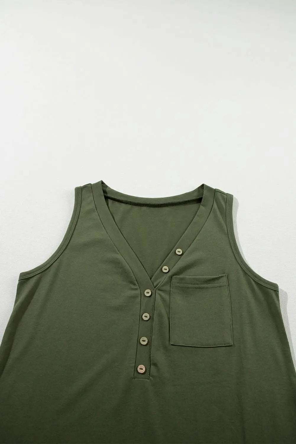 Pants Love Salve Jungle Green Half Button V Neck Patched Pocket Tan