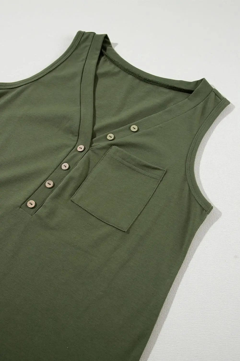 Pants Love Salve Jungle Green Half Button V Neck Patched Pocket Tan
