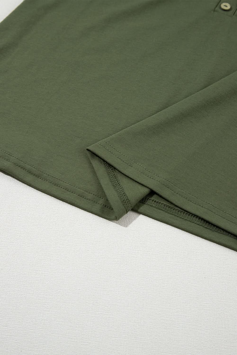 Pants Love Salve Jungle Green Half Button V Neck Patched Pocket Tan