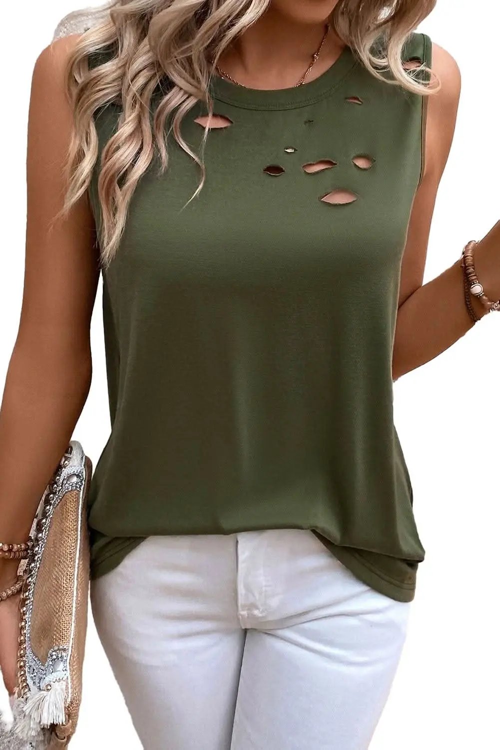 T-Shirts Love Salve Jungle green distressed tank top