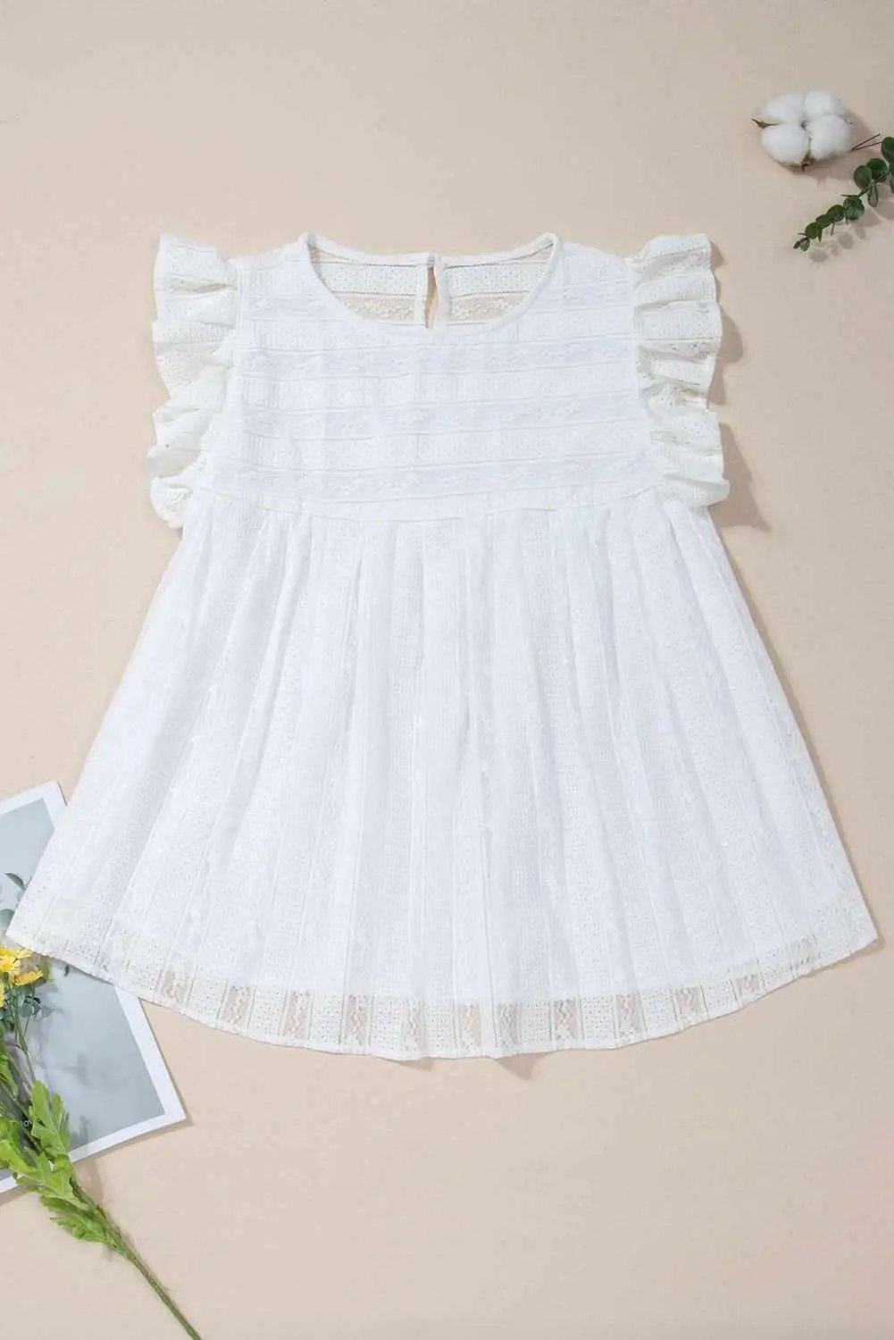 T-Shirts Love Salve White Ruffled Lace Flowy Tank Top