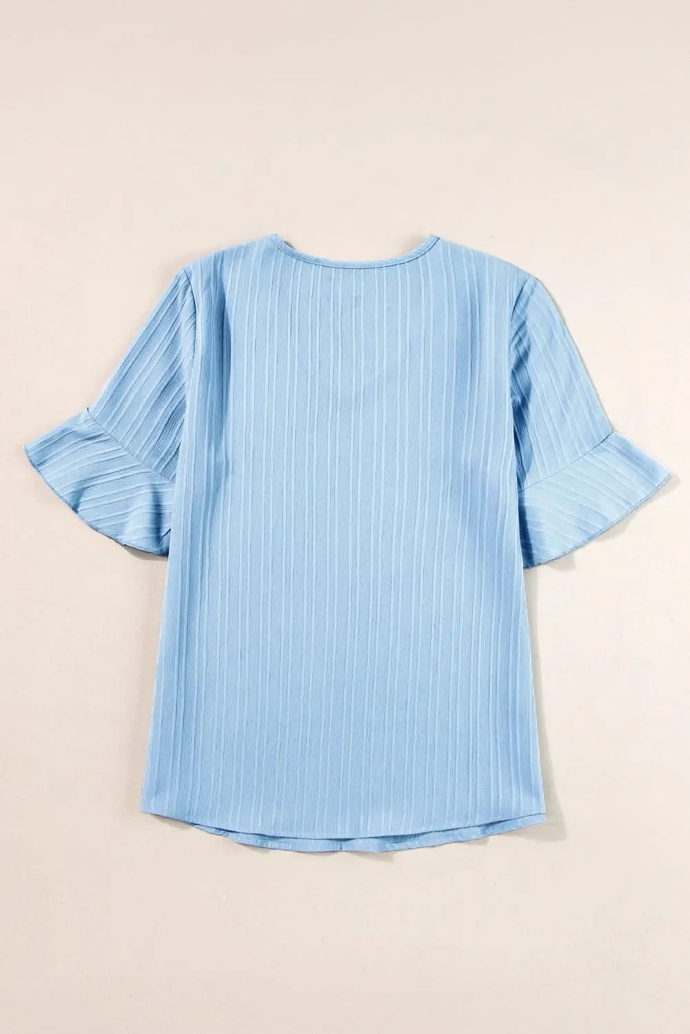 Pants Love Salve Beau Blue Ruffled Half Sleeve V Neck Textured Top