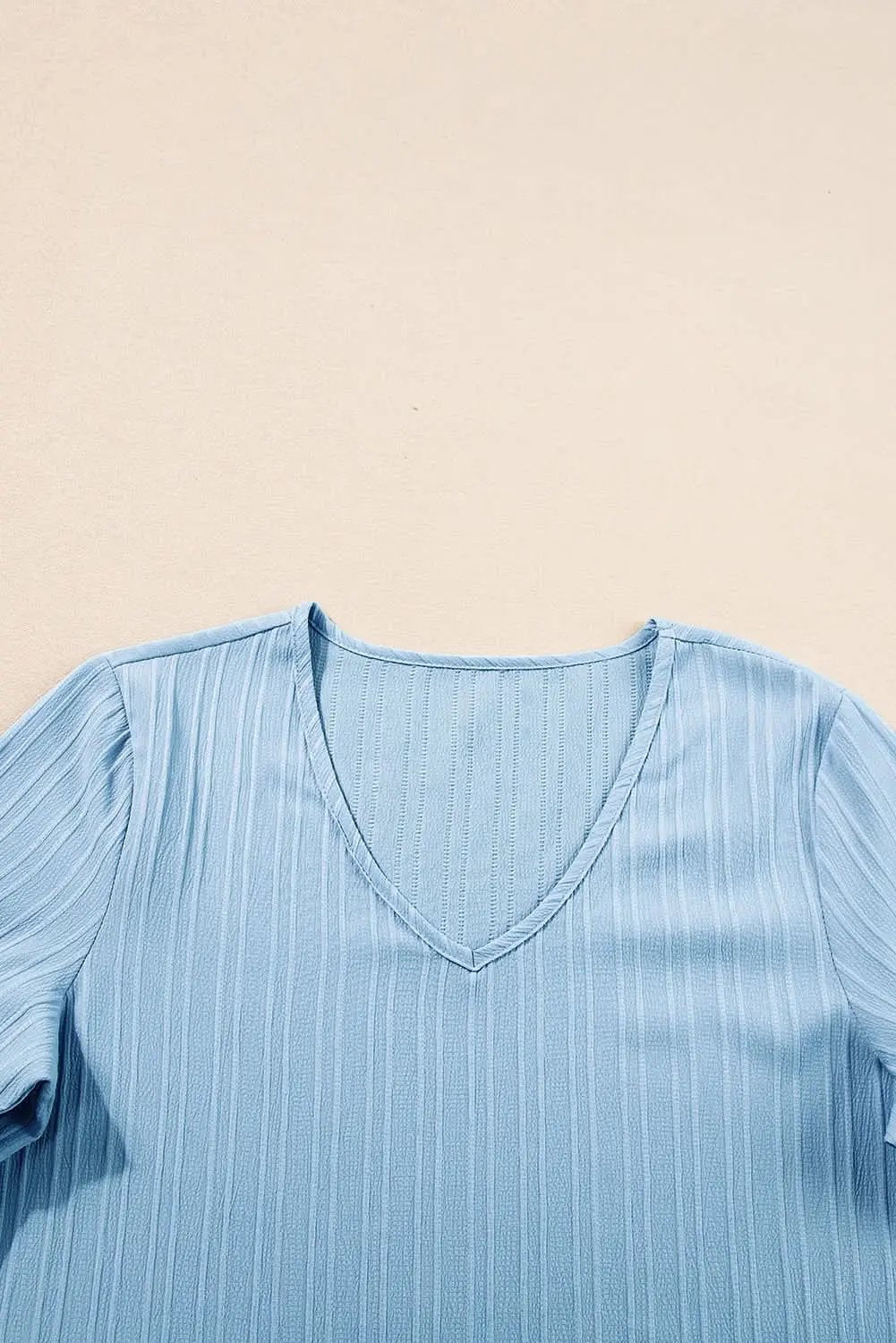 Pants Love Salve Beau Blue Ruffled Half Sleeve V Neck Textured Top