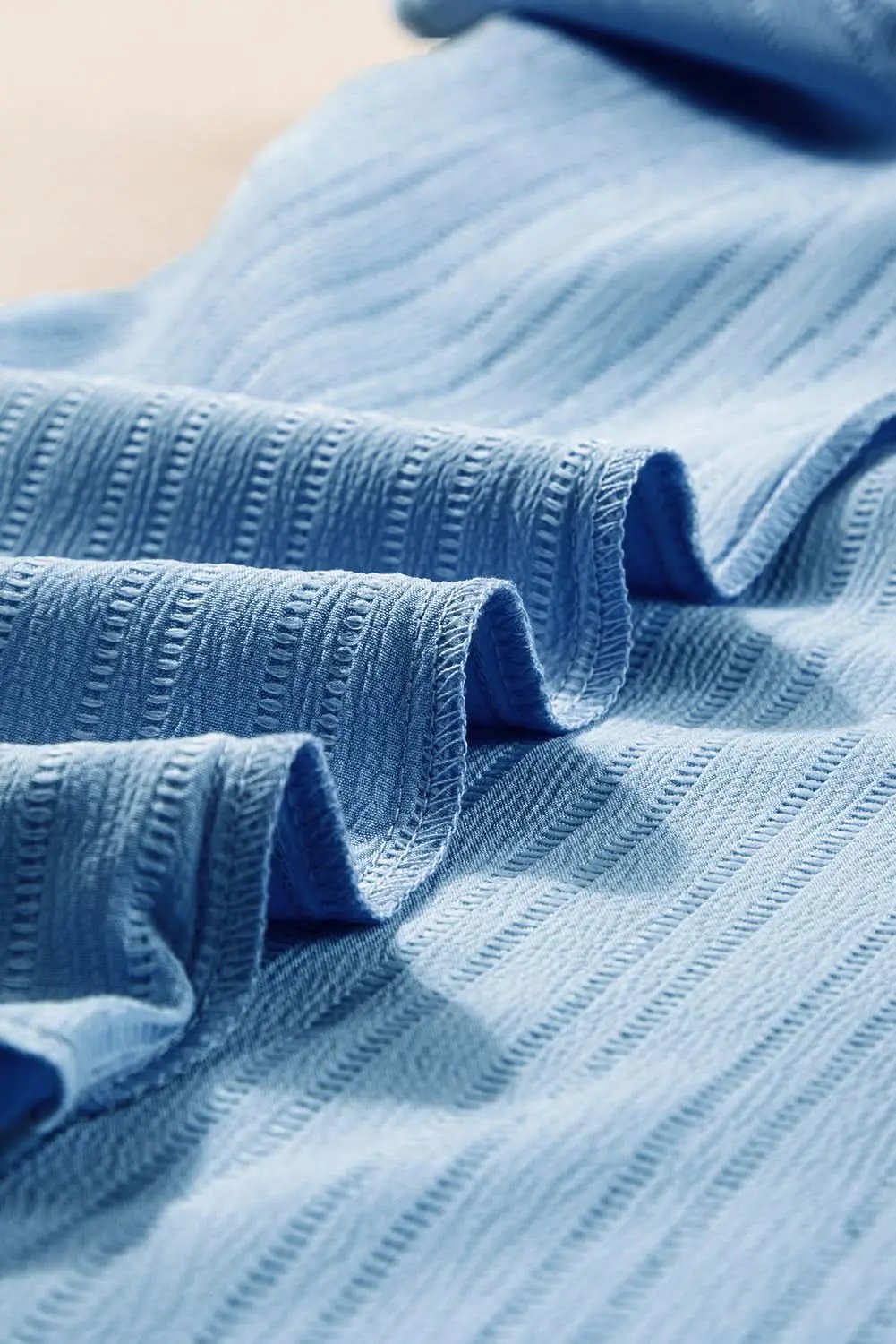 Pants Love Salve Beau Blue Ruffled Half Sleeve V Neck Textured Top