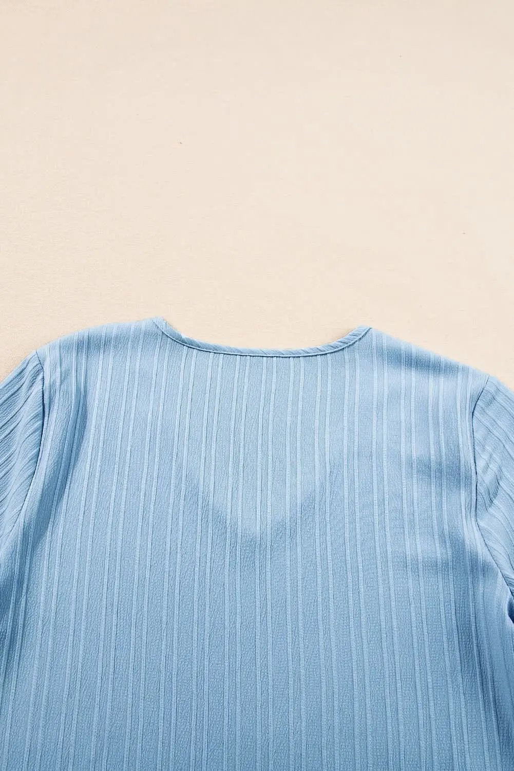 Pants Love Salve Beau Blue Ruffled Half Sleeve V Neck Textured Top