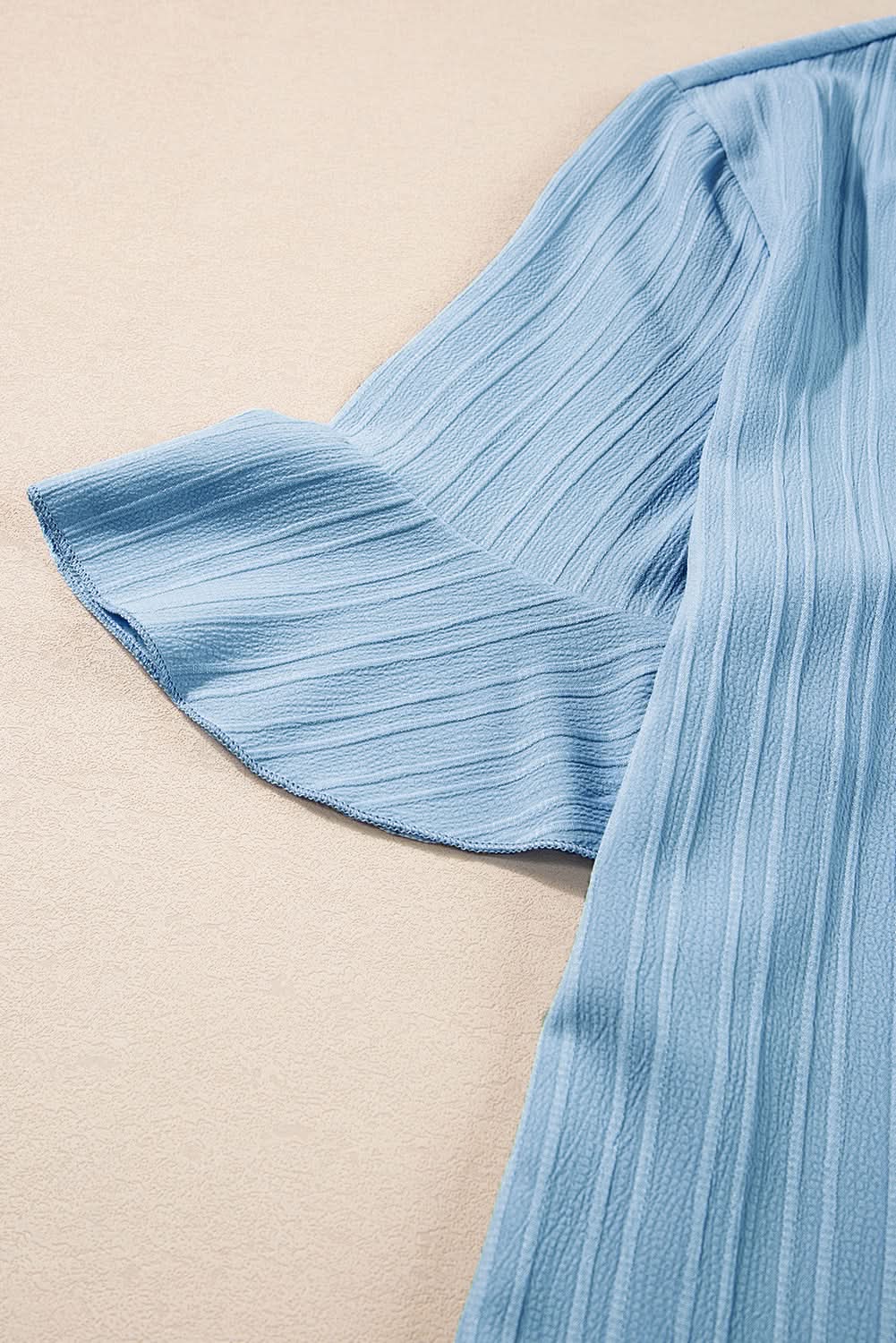 Pants Love Salve Beau Blue Ruffled Half Sleeve V Neck Textured Top