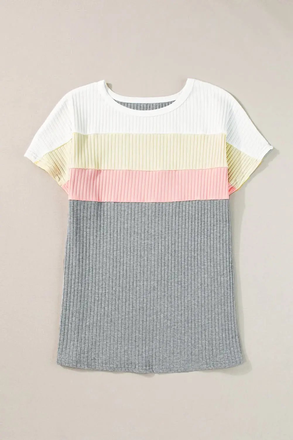 T-Shirts Love Salve Gray Ribbed Color Block Patchwork T-shirt