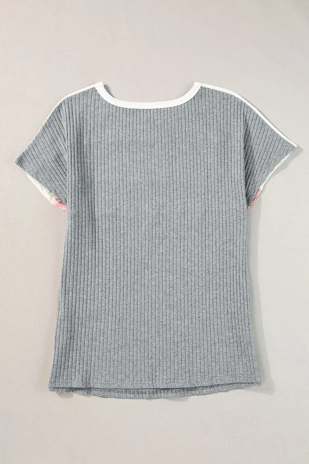 T-Shirts Love Salve Gray Ribbed Color Block Patchwork T-shirt