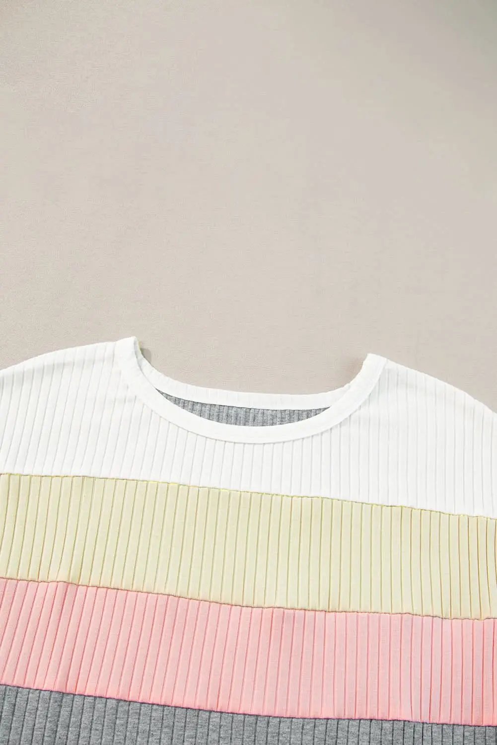 T-Shirts Love Salve Gray Ribbed Color Block Patchwork T-shirt