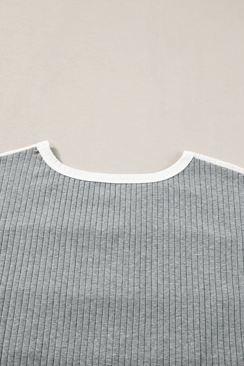 T-Shirts Love Salve Gray Ribbed Color Block Patchwork T-shirt