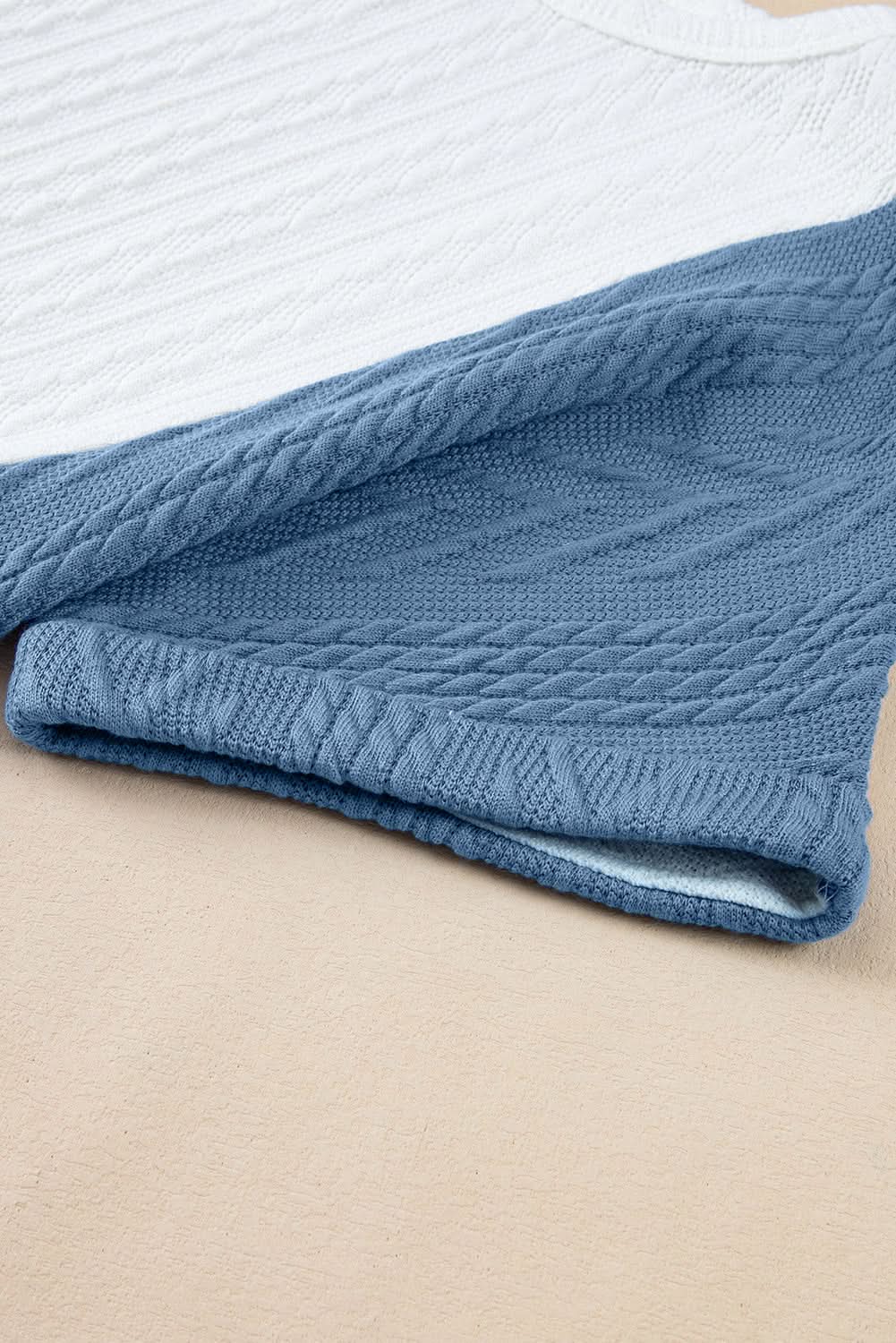 T-Shirts Love Salve Light Blue Textured Color Block Loose Fit T Shirt