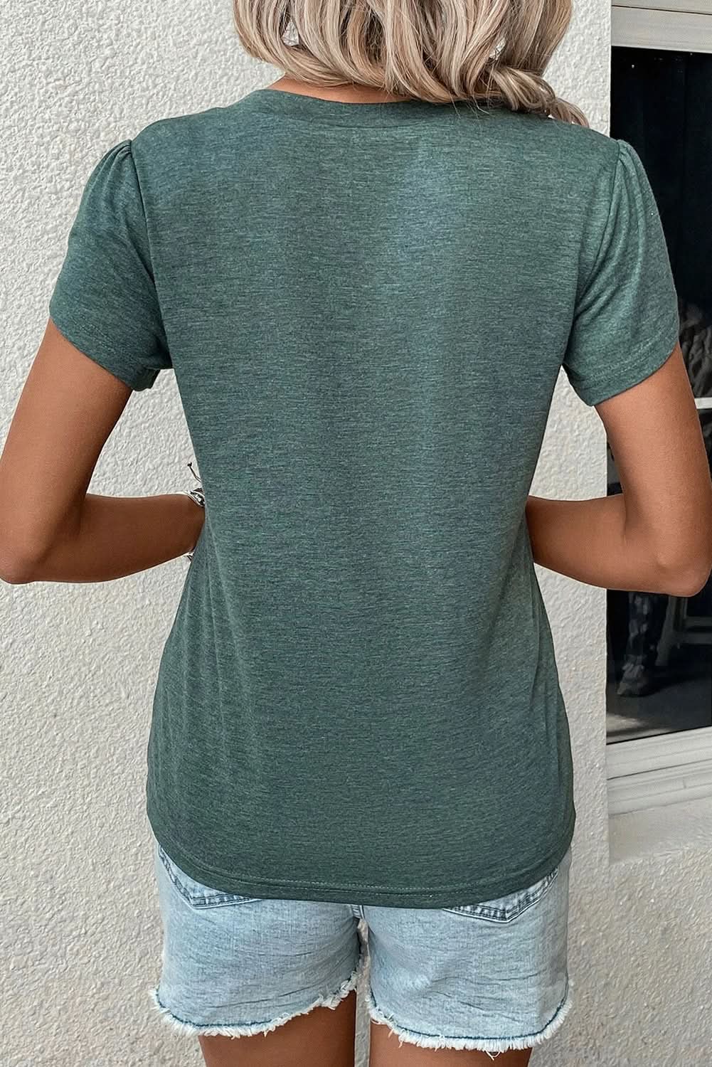 T-Shirts Love Salve Mist Green Fashion Petal Sleeve V Neck T Shirt