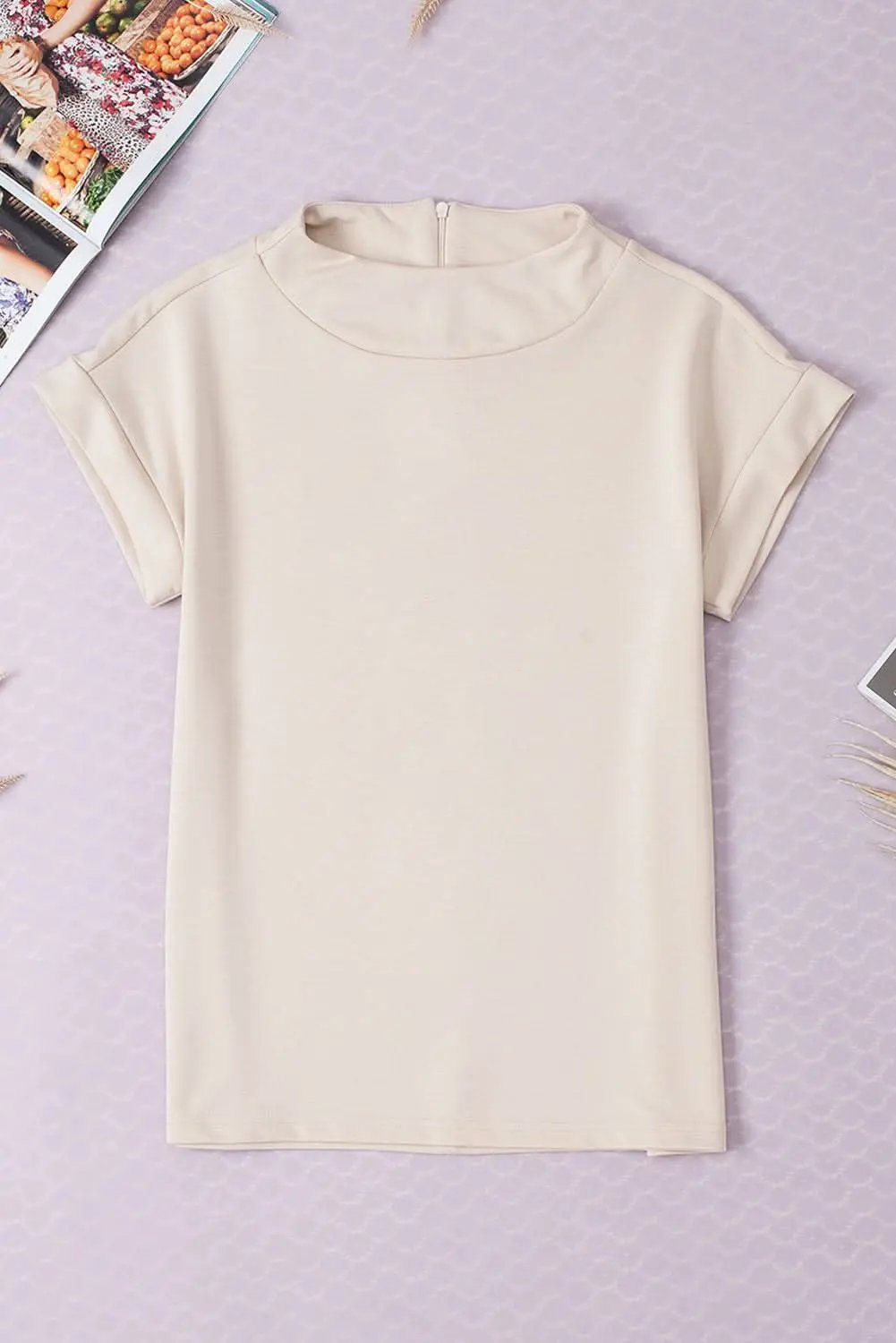 Love Salve Oatmeal Crew Neck Tee — Soft Viscose Blend Casual Top