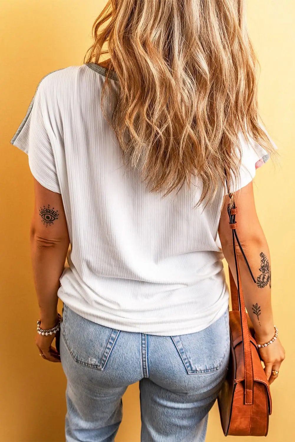 T-Shirts Love Salve Ribbed Color Block Tee Women's Casual T-Shirt Summer Essential