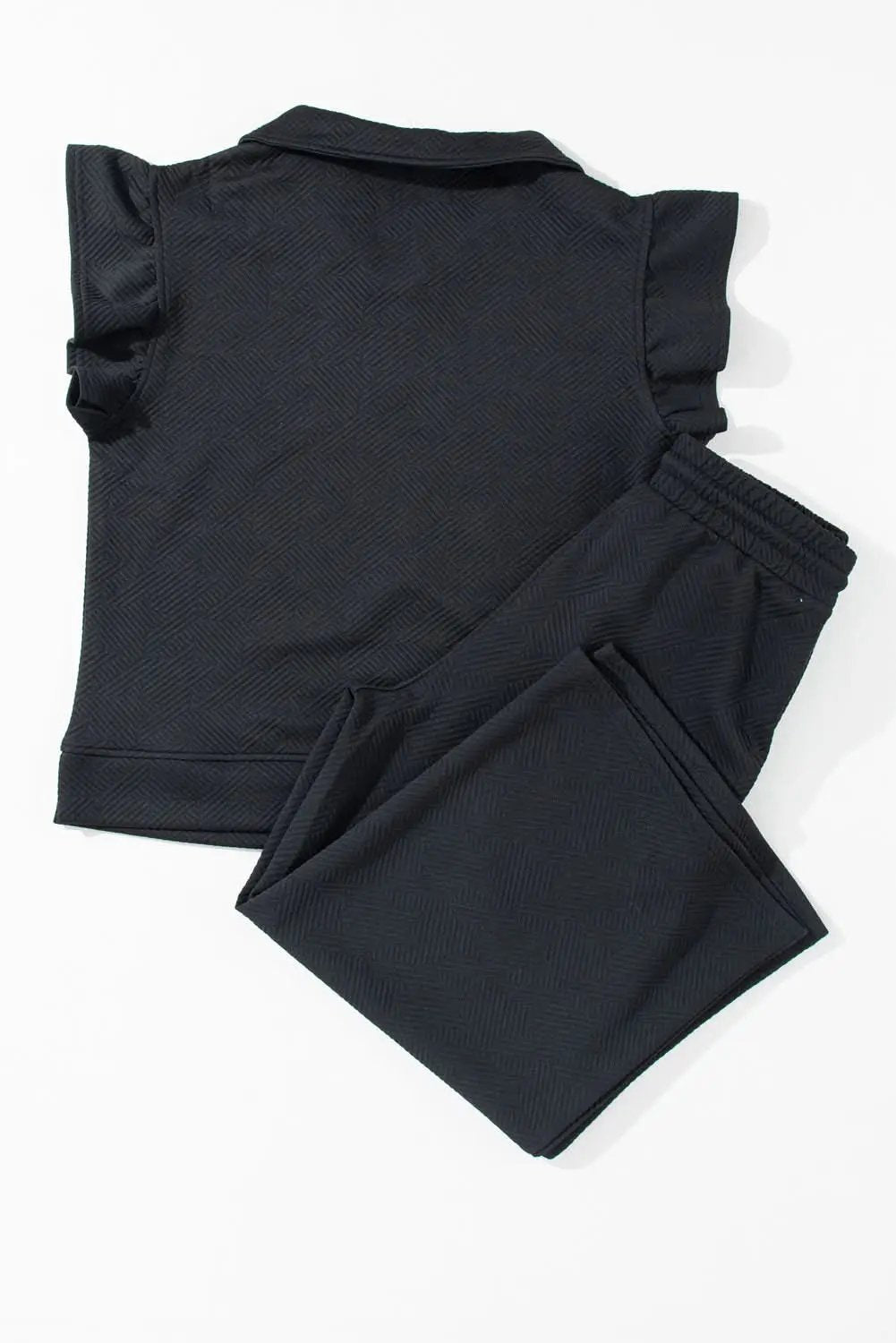 Pants Love Salve Black Set Women's Daily Wear Pant Set Ruffle Sleeve, Wide Leg