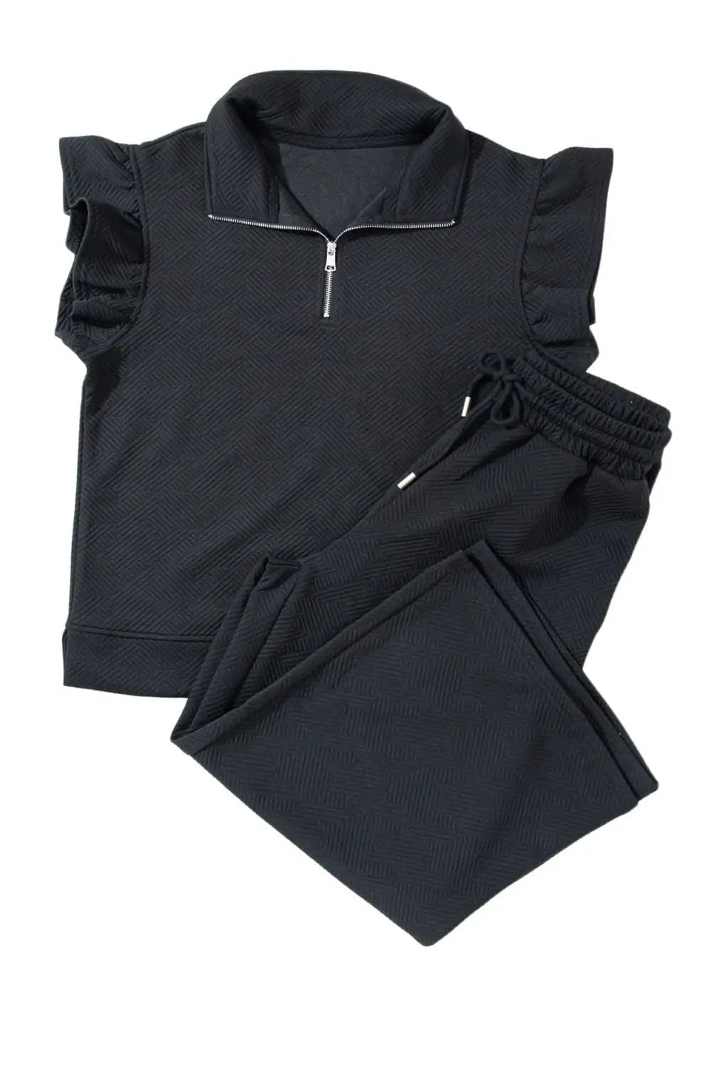 Pants Love Salve Black Set Women's Daily Wear Pant Set Ruffle Sleeve, Wide Leg