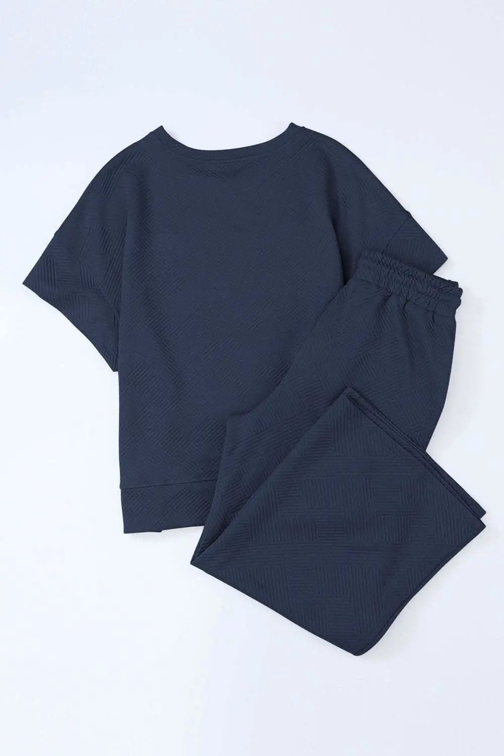 Pants Love Salve Navy Blue Textured Loose Fit T Shirt and Drawstrin