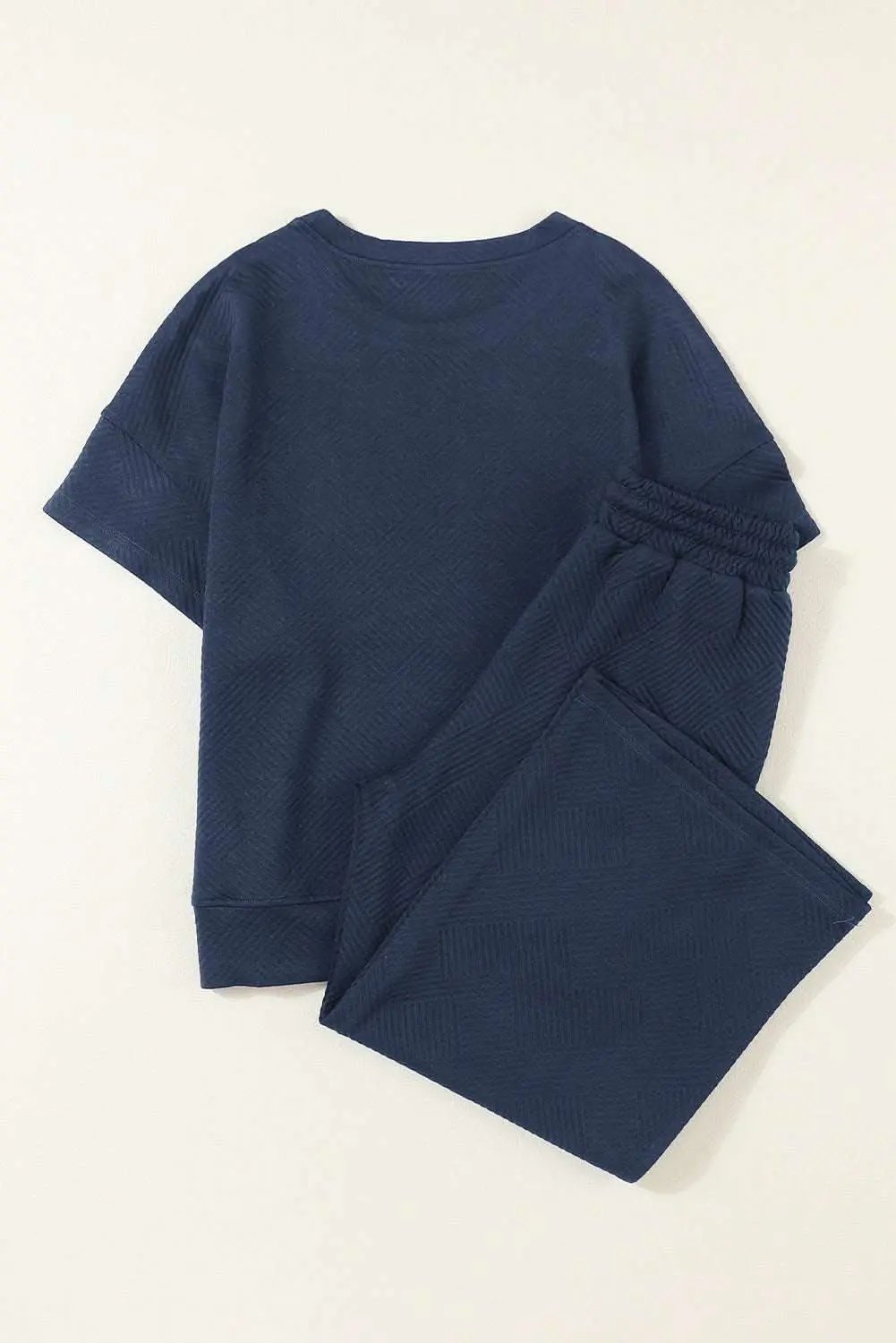 Pants Love Salve Navy Blue Textured Loose Fit T Shirt and Drawstrin