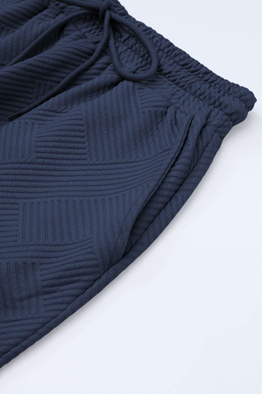 Pants Love Salve Navy Blue Textured Loose Fit T Shirt and Drawstrin