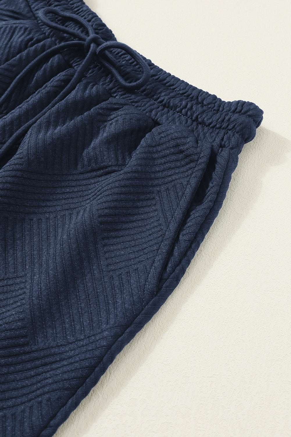 Pants Love Salve Navy Blue Textured Loose Fit T Shirt and Drawstrin
