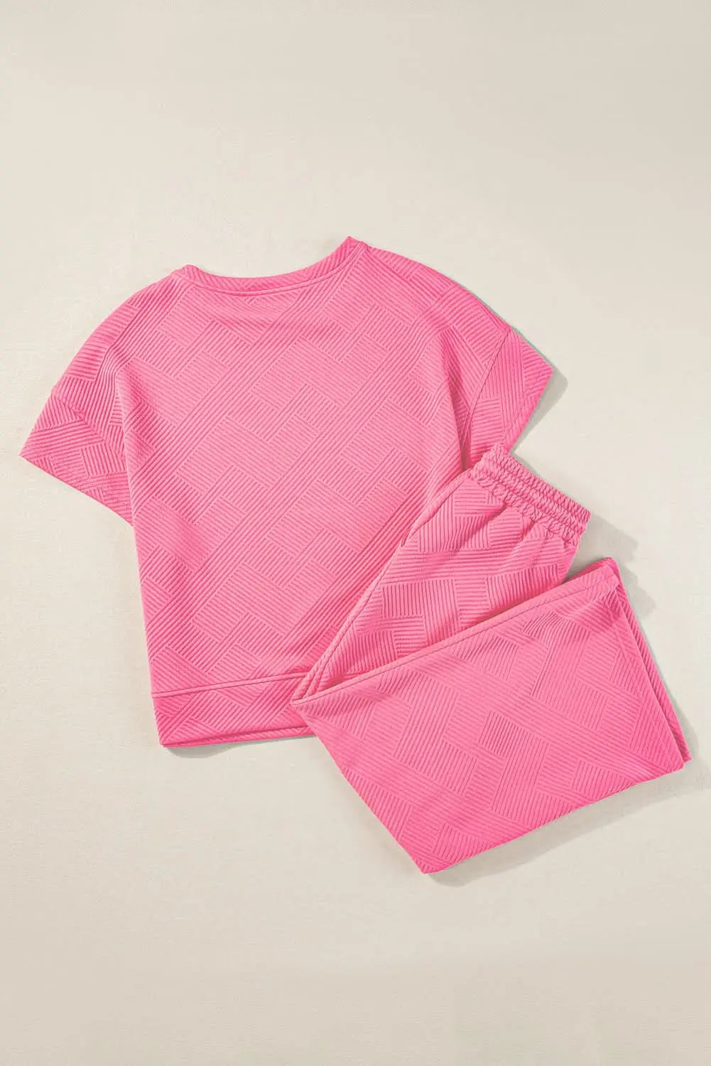 Pants Love Salve Strawberry Pink Textured Loose Fit T Shirt and Dra