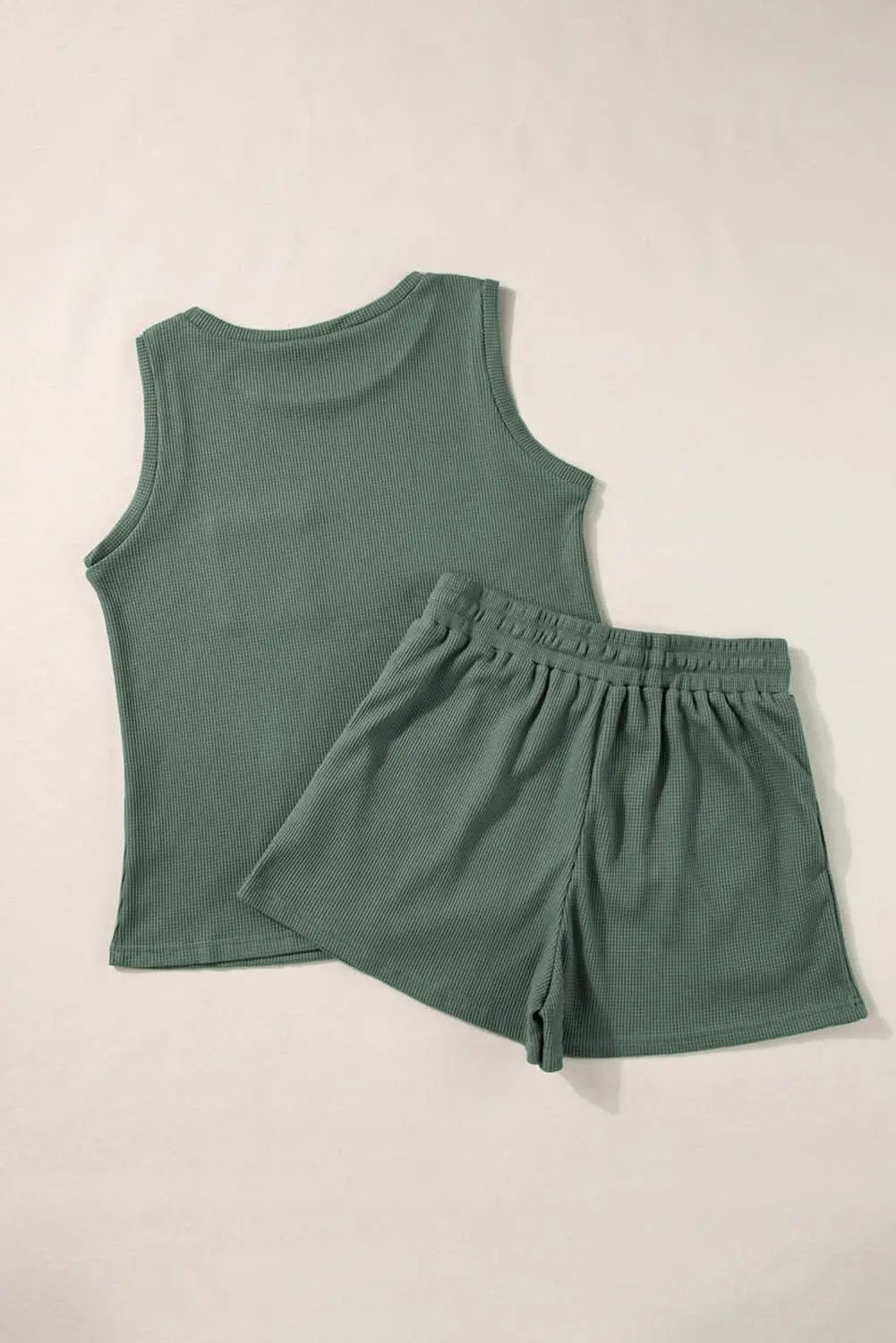 T-Shirts Love Salve Mist Green Waffle Knit Women's Loungewear Set + Daily Casual + Shorts Set + Soft & Comfy