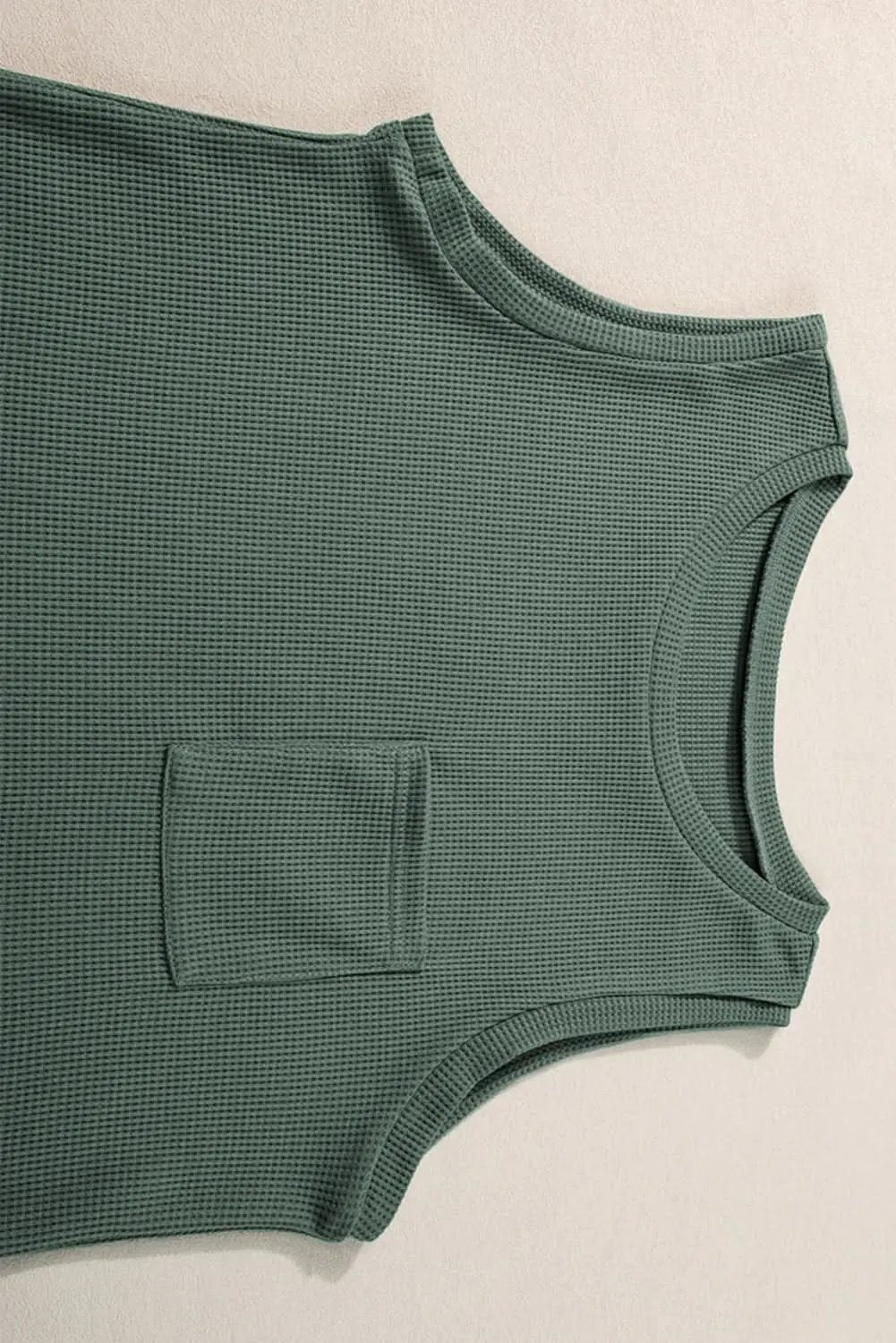 T-Shirts Love Salve Mist Green Waffle Knit Women's Loungewear Set + Daily Casual + Shorts Set + Soft & Comfy