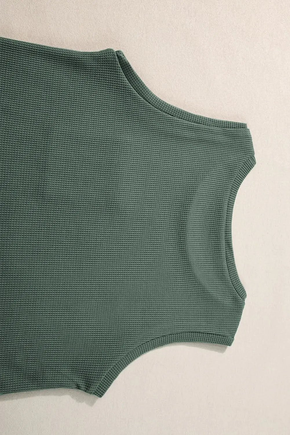 T-Shirts Love Salve Mist Green Waffle Knit Women's Loungewear Set + Daily Casual + Shorts Set + Soft & Comfy