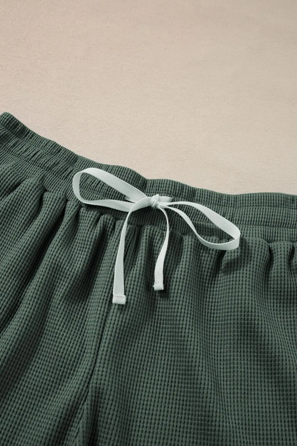 T-Shirts Love Salve Mist Green Waffle Knit Women's Loungewear Set + Daily Casual + Shorts Set + Soft & Comfy