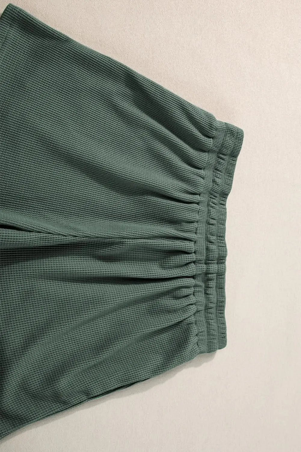 T-Shirts Love Salve Mist Green Waffle Knit Women's Loungewear Set + Daily Casual + Shorts Set + Soft & Comfy