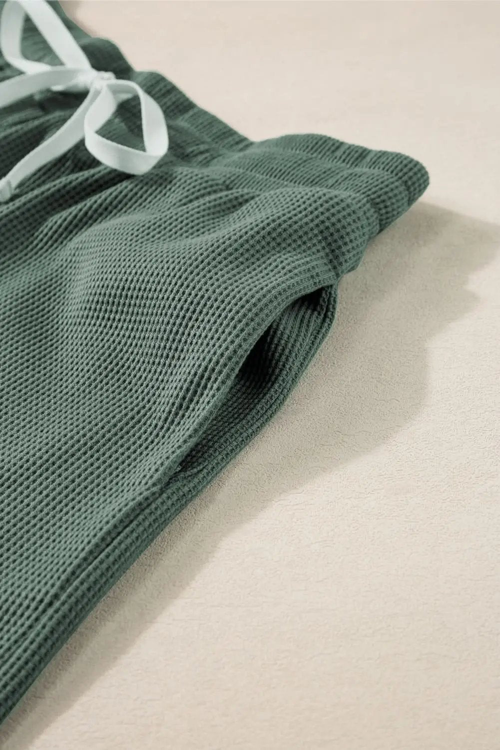 T-Shirts Love Salve Mist Green Waffle Knit Women's Loungewear Set + Daily Casual + Shorts Set + Soft & Comfy