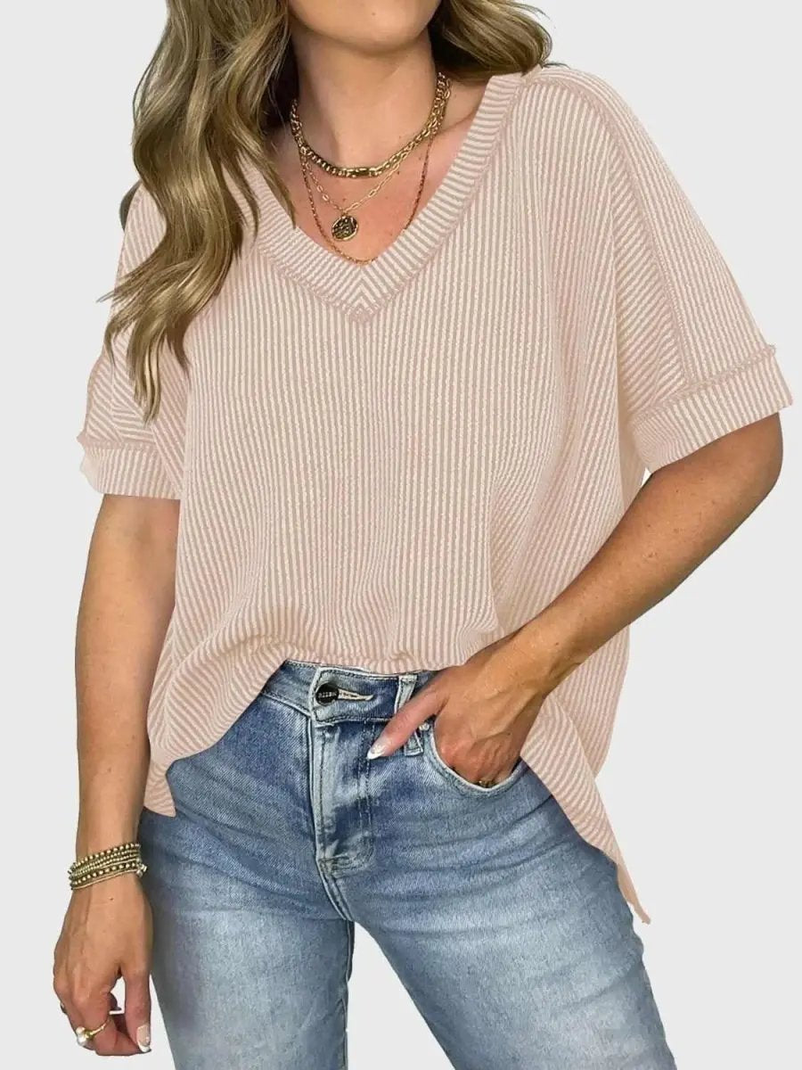 T-Shirts Trendsi Lovelet V-Neck Tee Women's Everyday Top: Soft Texture, Versatile Fit