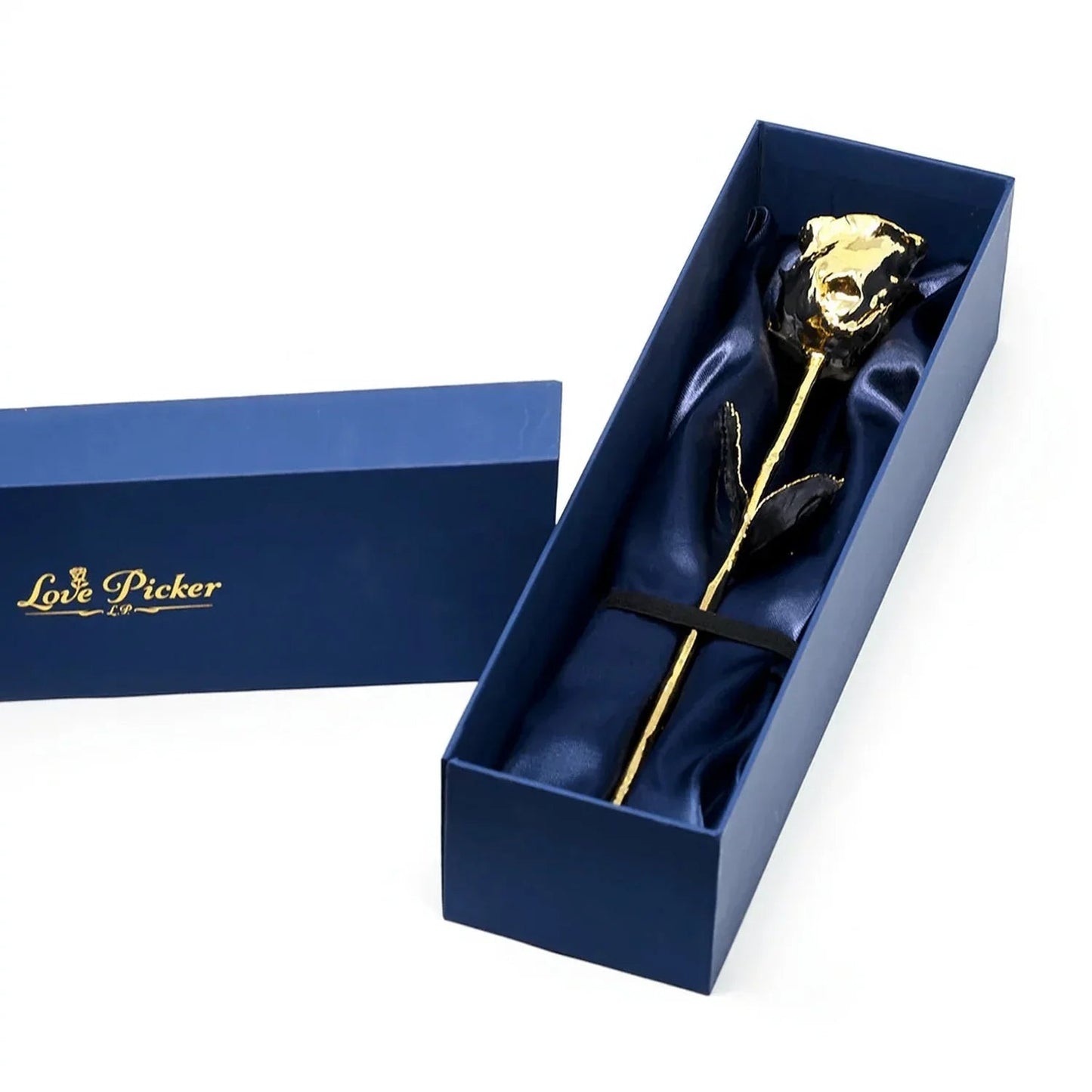 24 Karat Gold Plated Rose 11.5" - Royal Navy Blue Box