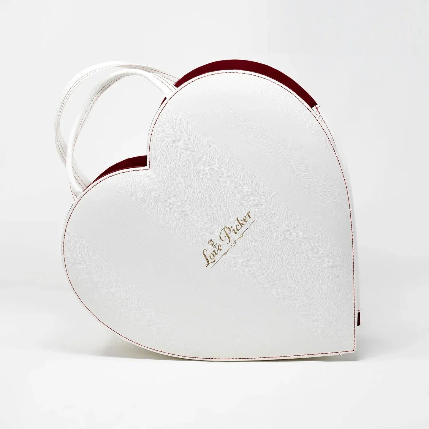New Engraved 3 Gold Dipped Roses 7" - White Leather Crimson Red Velvet Heart-Shaped box