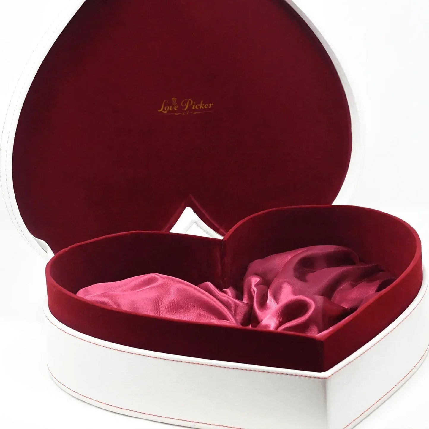 NEW - 3 Gold Dipped Roses 7" - Crimson Velvet Heart Shaped Leather Box