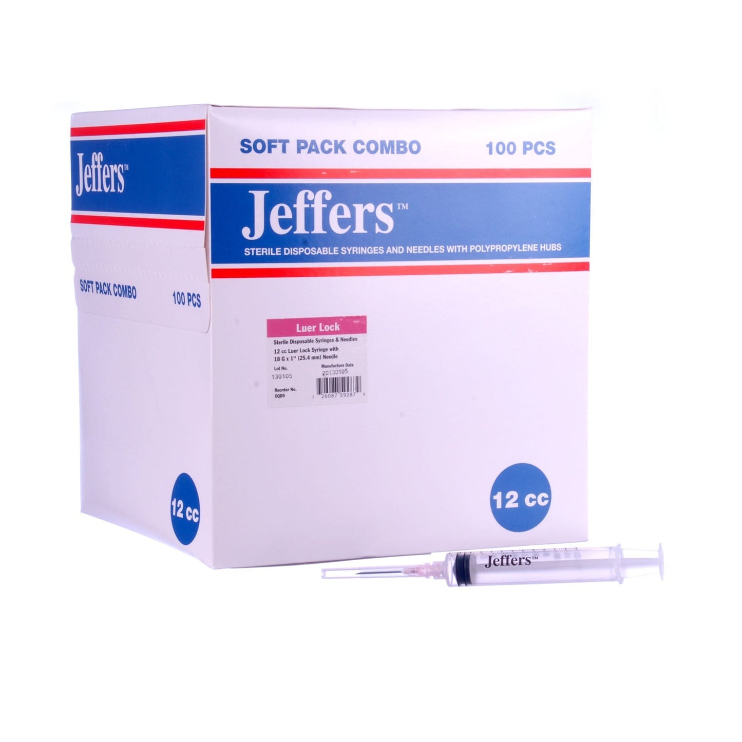 Jeringa/aguja Luer Lock de Jeffers, caja de 100