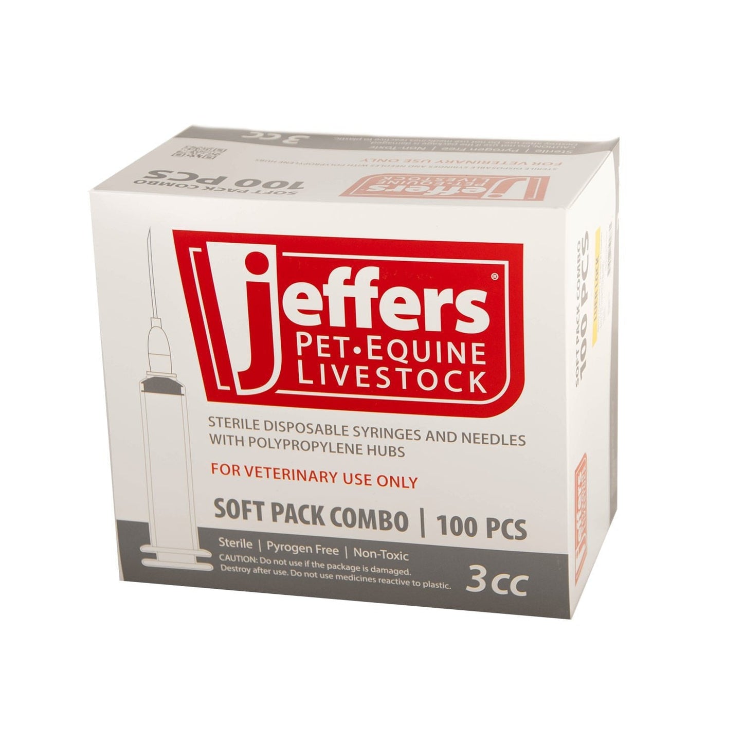 Jeringa/aguja Luer Lock de Jeffers, caja de 100