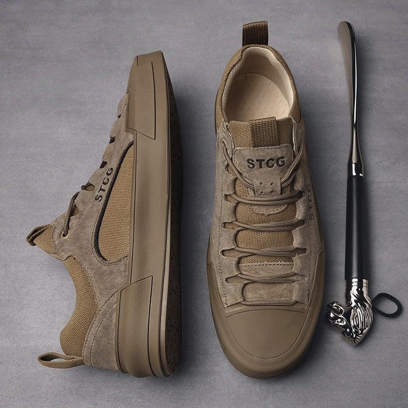 Luxury Leather Men's Sneakers Lace Up Mens Casual Outdoor Canvas Shoes Handmade Fashion Walking Sneakers Comfortable Modern Design Sneakers For Man