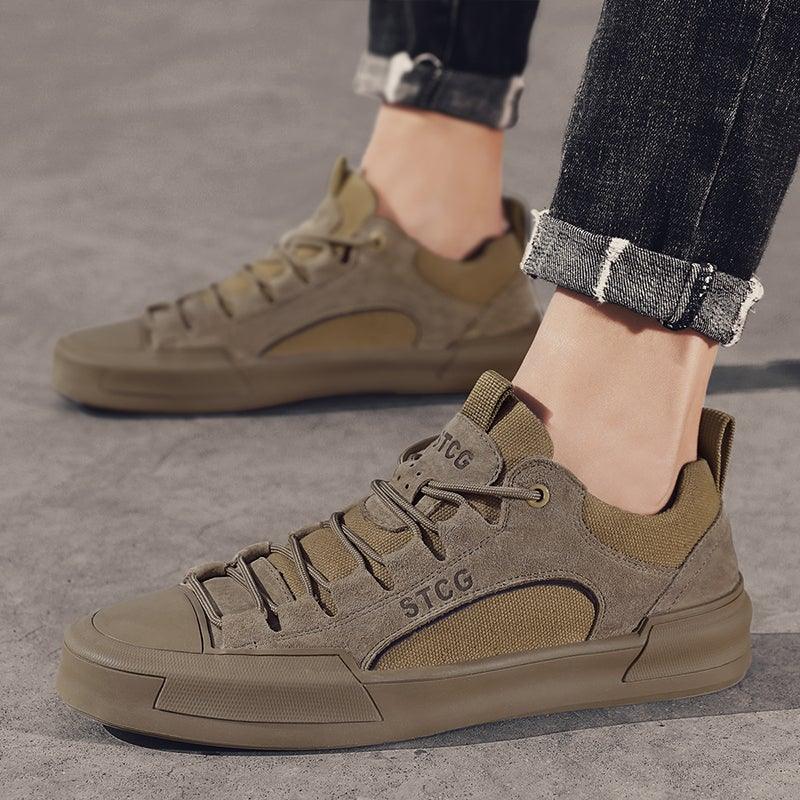 Luxury Leather Men's Sneakers Lace Up Mens Casual Outdoor Canvas Shoes Handmade Fashion Walking Sneakers Comfortable Modern Design Sneakers For Man